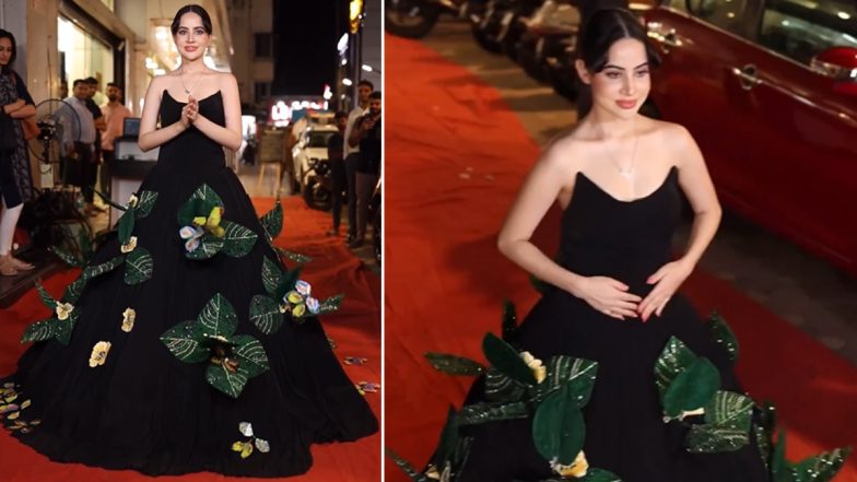 Urfi Javed’s Enchanting Black Butterfly-Themed Gown Steals the Show at an Event (Watch Video)