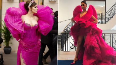 Urvashi Rautela's Cannes 2024 First Look Will Instantly Remind You of Deepika Padukone's Iconic Hot Pink Gown Moment From Cannes 2018! Check Out the Pics