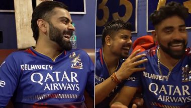 Virat Kohli Engages in a Fun Banter With Mohammed Siraj and Karn Sharma in Dressing Room After RCB vs DC IPL 2024 Match (Watch Video)