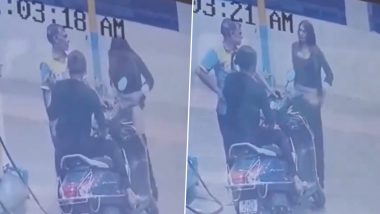 Woman Strips, Flashes Underwear in Front of Petrol Pump Staff, Viral CCTV Videos Shows Her Getting Off Scooter and Indulging in Obscene Act