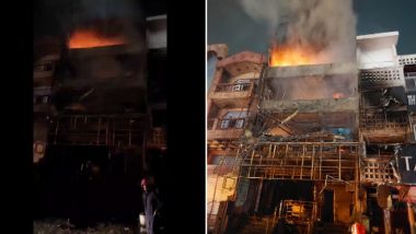 Delhi Fire: Blaze Erupts in Three-Storeyed Commercial Building in Rohini Sector-8, No Casualties Reported (Watch Video)