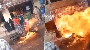 Royal Enfield Blast in Hyderabad: Bike Explodes After Catching Fire, 10 People Injured; Horrific Video Surfaces
