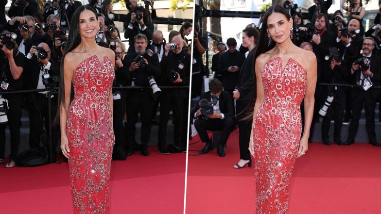 Cannes 2024: Demi Moore Slays In Red Beaded Giorgio Armani Prive Gown At The 77th Film Festival (See Pics)