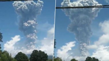 Volcano Erupts in Indonesia Video: Mount Ebu Volcanic Eruption Spews Ash Five Kilometres Into Sky