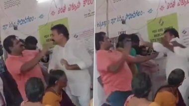 Slapping Battle at Polling Booth Video: YRSCP Leader VS Shivakumar Slaps Voter at Polling Station in Andhra Pradesh's Guntur, Man Retaliates