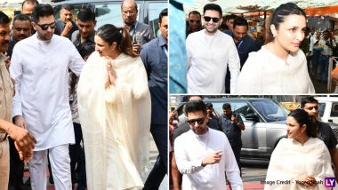 Parineeti Chopra Accompanies Husband Raghav Chadha to Siddhivinayak Temple Following His Eye Surgery (Watch Video and Pics)