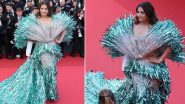 Aishwarya Rai Bachchan at Cannes 2024: Actress Oozes Fairytale Vibes in Silver-Turquoise Outfit on Day 2 of Her Red Carpet Appearance (See Pics)