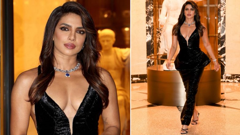 Priyanka Chopra Stuns in Shimmery Black Dress With Long Hairs After Recently Debuting Bob Haircut at Bvlgari Event (See Pics)