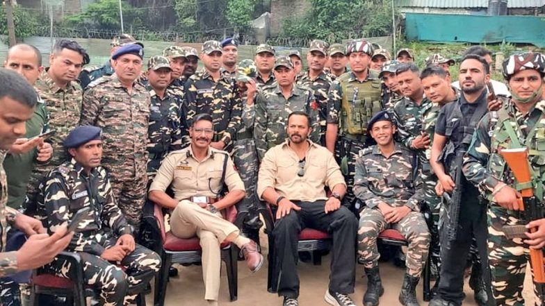 Singham Again: Ajay Devgn and Rohit Shetty Spend Time With SSB Jawans Amid Film’s Shoot in Jammu and Kashmir (See Pic and Watch Video)