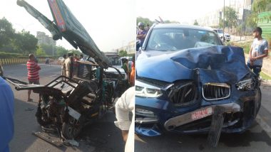 Noida Road Accident: Two Killed, Three Injured After Speeding BMW Rams Into E-Rickshaw in Sector 24 of Gautam Buddh Nagar (See Pics)