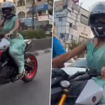 Telangana: Video of Saree-Clad Woman’s Sports Bike Ride in Warangal Goes Viral