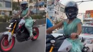 Telangana: Video of Saree-Clad Woman’s Sports Bike Ride in Warangal Goes Viral
