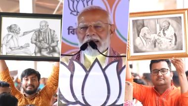 Mother’s Day 2024: PM Narendra Modi Spots Youths Holding Portrait of His Late Mother Heeraben During Public Rally in Hooghly, Thanks Them (Watch Video)