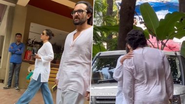 Kareena Kapoor-Saif Ali Khan Set Ultimate Couple Goals As They Get Clicked Sharing Sweet Kiss During Outing (Watch Video)