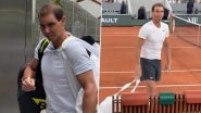 French Open 2024: Tennis Legend Rafael Nadal All Smiles As He Gets Rousing Welcome at Main Court, Begins Training (Watch Video)
