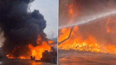 Jamshedpur Fire: Massive Blaze Erupts at Godown in Jharkhand, Video Shows Black Smoke Emanating