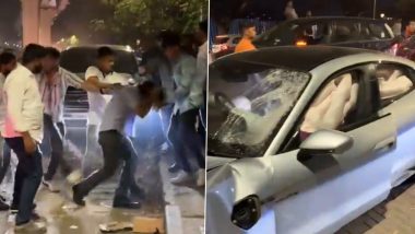 Pune Car Accident: Two Persons Killed As Speeding Porsche Car Hits Motorcycle in Kalyani Nagar, Video Shows Group of People Thrashing Minor Driver