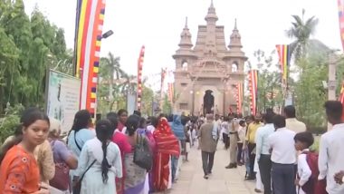 Buddha Purnima 2024: Devotees Throng Mulagandha Kuti Vihar on Auspicious Occasion in Varanasi (Watch Video)