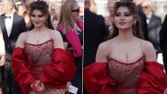 Cannes 2024: Urvashi Rautela Looks Seductive in Strapless Red Shimmery Gown for Second Day at the 77th Film Festival (See Pics)