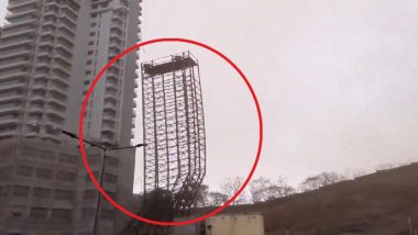 Mumbai Rains: Metal Parking Tower Collapses Amid Gusty Wind at Barkat Ali Naka on Wadala-Antop Hill Road; Vehicles Damaged (Watch Video)