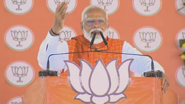 People Have To Decide if They Want ‘Vote Jihad’ or ‘Ram Rajya’, Says PM Narendra Modi at Lok Sabha Election Rally in Madhya Pradesh’s Khargone (Watch Video)