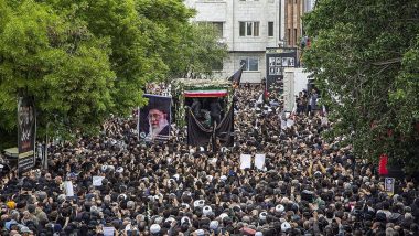 Ebrahim Raisi Funeral: Millions Attend Funeral Procession for Iran President in Tehran After Helicopter Crash (Watch Videos)