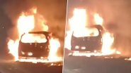 Meerut Car Fire: Four Charred to Death After Four-Wheeler Goes Up in Flames in Middle of Road, Disturbing Videos of Burning Car Surface