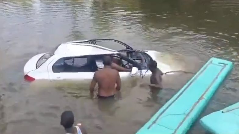 Telangana Accident: 56-Year-Old Man Killed After Car Loses Control and Plunges into Canal in Velpur (Watch Videos)