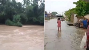 Assam Floods: Heavy Rains Affect 1.5 Lakh People in Karimganj Submerging 225 Villages; 40 Relief Camps Set Up in Different Revenue Circles Areas (Watch Videos)