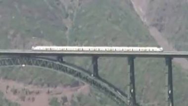 Chenab Rail Bridge: Indian Railways Conduct Trial Run on World’s Highest Railway Bridge in Jammu and Kashmir (See Pics and Video)