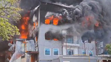 Ghaziabad Fire: Massive Blaze Erupts at Packaging Factory in Tonika City Industrial Area, Eight Fire Engines at Spot (Watch Video)