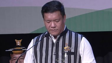 Pema Khandu Sworn In as Chief Minister of Arunachal Pradesh for Third Straight Term (Watch Video)