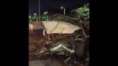 Pune Road Accident: Drunk Youth Rams SUV into Barricade, Separated Wheel Hits Autorickshaw Injuring Four in Pimpri Chinchwad (Watch Video)