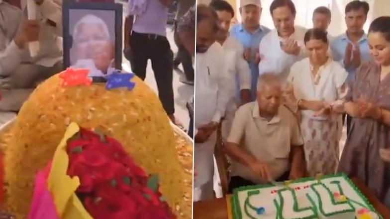 Lalu Prasad Yadav Birthday 2024: RJD Workers and Supporters Celebrate As Former Bihar CM Cuts Cake at His Residence in Patna (Watch Videos)