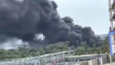 Andhra Pradesh Fire Videos: Reactor Explosion Triggers Massive Blaze at Saraca Chemical Industry in Srikakulam, Multiple Fire Tenders On Site