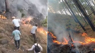 Jammu and Kashmir Forest Fire: Massive Blaze Erupts Near Suigarh Forest in Doda District, Doused Off With Help of Indian Army and Firefighters (See Pics and Video)