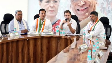 Rahul Gandhi Holds Meeting With Party Workers in Karnataka's Bengaluru, CM Siddaramaiah and Deputy CM DK Shivakumar Present (See Pics)