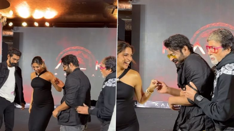 Kalki 2898 AD Pre-Release Event: Amitabh Bachchan and Prabhas' Tussle to Assist Deepika Padukone to Step Down From the Stage Is the Cutest (Watch Video)