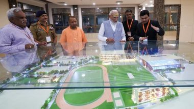 PM Modi in Varanasi: In Surprise Visit, Prime Minister Narendra Modi Reviews Work at Upcoming Stadium and Sports Complex in Kashi (See Pics)