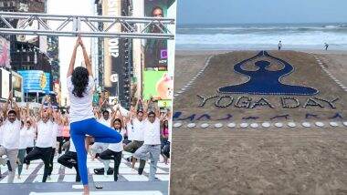 International Day of Yoga 2024 Pics and Videos: From Yoga Solstice in Times Square to Sudarsan Pattnaik's Sand Art, This Is How the World Is Celebrating Yoga Day