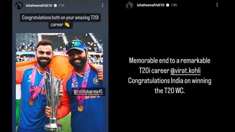 Shaheen Shah Afridi Congratulates India on Winning ICC T20 World Cup 2024, Lauds Rohit Sharma and Virat Kohli After They Retire from T20I Cricket (See Instagram Stories)