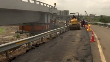 Atal Setu: Repair Work by MMRDA Continues on Approach Road Connecting Atal Setu in Mumbai After Maharashtra Congress Chief Nana Patole Claims Cracks on Mumbai-Trans Harbour Link Road (Watch Video)