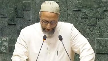 Asaduddin Owaisi Mentions Conflict-Hit Palestine After Taking Oath As Lok Sabha Member for Fifth Term (Watch Video)