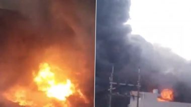 Madhya Pradesh Fire: Massive Blaze Erupts at Chemical Factory in Vidisha, No Casualties; Videos Show Thick Smoke Billowing From Building