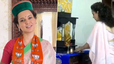 Lok Sabha Election Results 2024: BJP’s Kangana Ranaut Performs Pooja at Her Home While Leading in Himachal Pradesh’s Mandi Seat (Watch Video)