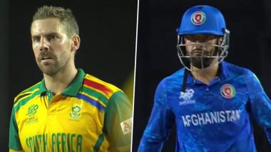 Anrich Nortje, Rashid Khan Engage in Heated Altercation Before the Proteas Bower Cleans Up Afghanistan Captain During AFG vs SA T20 World Cup 2024 Semi-Final 1 (Watch Video)