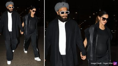 Mom-To-Be Deepika Padukone Rocks Black Jacket and Trousers As She Returns With Husband Ranveer Singh From UK (Watch Video)