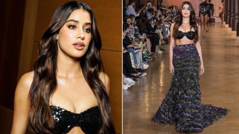 Janhvi Kapoor Makes a Stunning Debut at Paris Fashion Week 2024 in Mermaid-Style Skirt and Bustier Rahul Mishra Haute Couture Ensemble, See Pictures