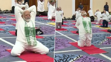 International Yoga Day 2024: PM Narendra Modi Leads Session to Perform Yoga Asanas at SKICC in Jammu and Kashmir's Srinagar, Pics and Videos Surface