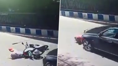 Mercedes Runs Over Courier Agent in Pune: Luxury Car Allegedly Related to Serum Institute of India Crushes Biker to Death (Horrifying Accident Video Surfaces)